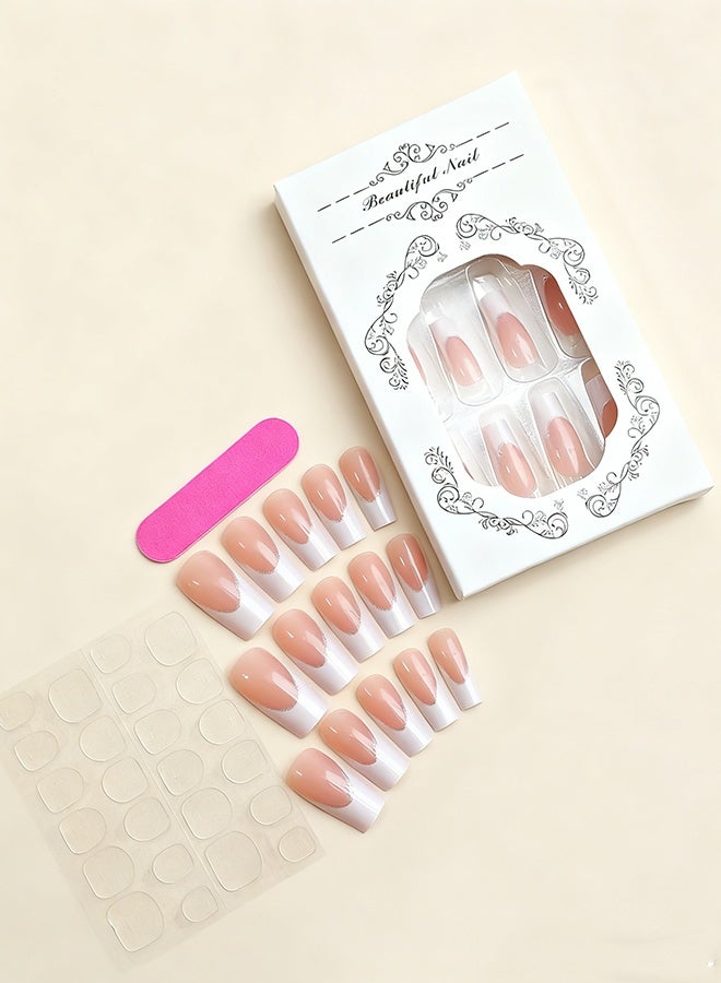 Happy D French Tip Press On Nails - Package Soft Gel French false Nails Short, Salon-quality Press On Nails, Seamless Glue-on Nails for Woman Nail Art Manicure - Image 3
