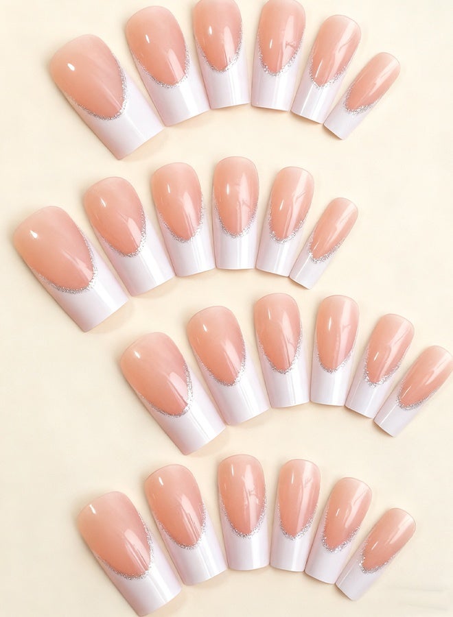 Happy D French Tip Press On Nails - Package Soft Gel French false Nails Short, Salon-quality Press On Nails, Seamless Glue-on Nails for Woman Nail Art Manicure - Image 4
