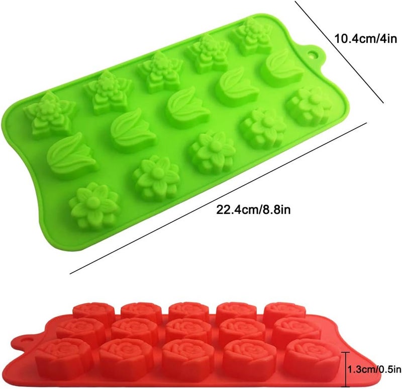 DanziX 4 PACK Flower Shape Chocolate Candy Molds Set, Silicone 15 Cavity Baking Mold Ice Cube Tray for Wedding,Festival,Parties and DIY Crafts-Green,Blue,Red and Purple - Image 3