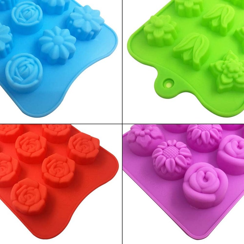 DanziX 4 PACK Flower Shape Chocolate Candy Molds Set, Silicone 15 Cavity Baking Mold Ice Cube Tray for Wedding,Festival,Parties and DIY Crafts-Green,Blue,Red and Purple - Image 5