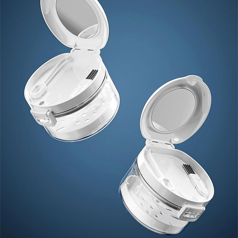 حالة أسنان محمولة بيضاء مع طبقة تصريف، مناسبة للسفر للبالغين وكبار السن - Image 4