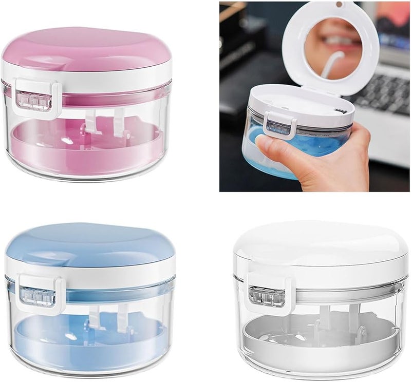 حالة أسنان محمولة بيضاء مع طبقة تصريف، مناسبة للسفر للبالغين وكبار السن - Image 3