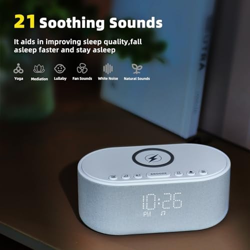Odokee Sound Machine Alarm Clock Wireless Charger: Bluetooth 10W Stereo Sound Speaker Bedroom - White Noise Machine for Sleeping with 21 Soothing Sounds - Image 5