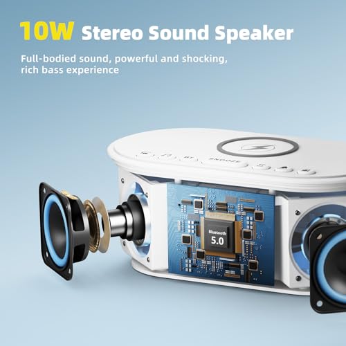 Odokee Sound Machine Alarm Clock Wireless Charger: Bluetooth 10W Stereo Sound Speaker Bedroom - White Noise Machine for Sleeping with 21 Soothing Sounds - Image 3