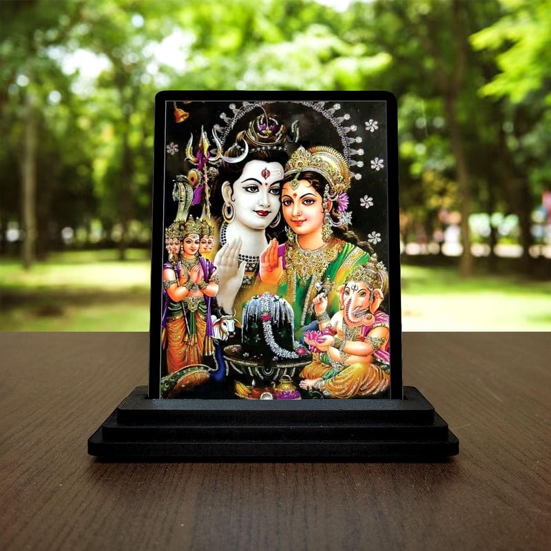 Vprint Shiv parivar Idol for car Dashboard Wooden Figurine Showpiece Size 3X5 Inches