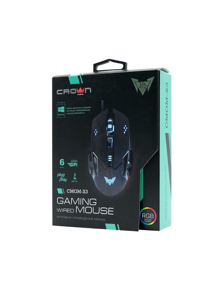 كراون مايكرو كراون CMGM-X3 - ماوس ألعاب سلكي، حتى 3200 نقطة في البوصة، زر 6D، واجهة USB، طول الكابل 1.5 متر  - Image 3