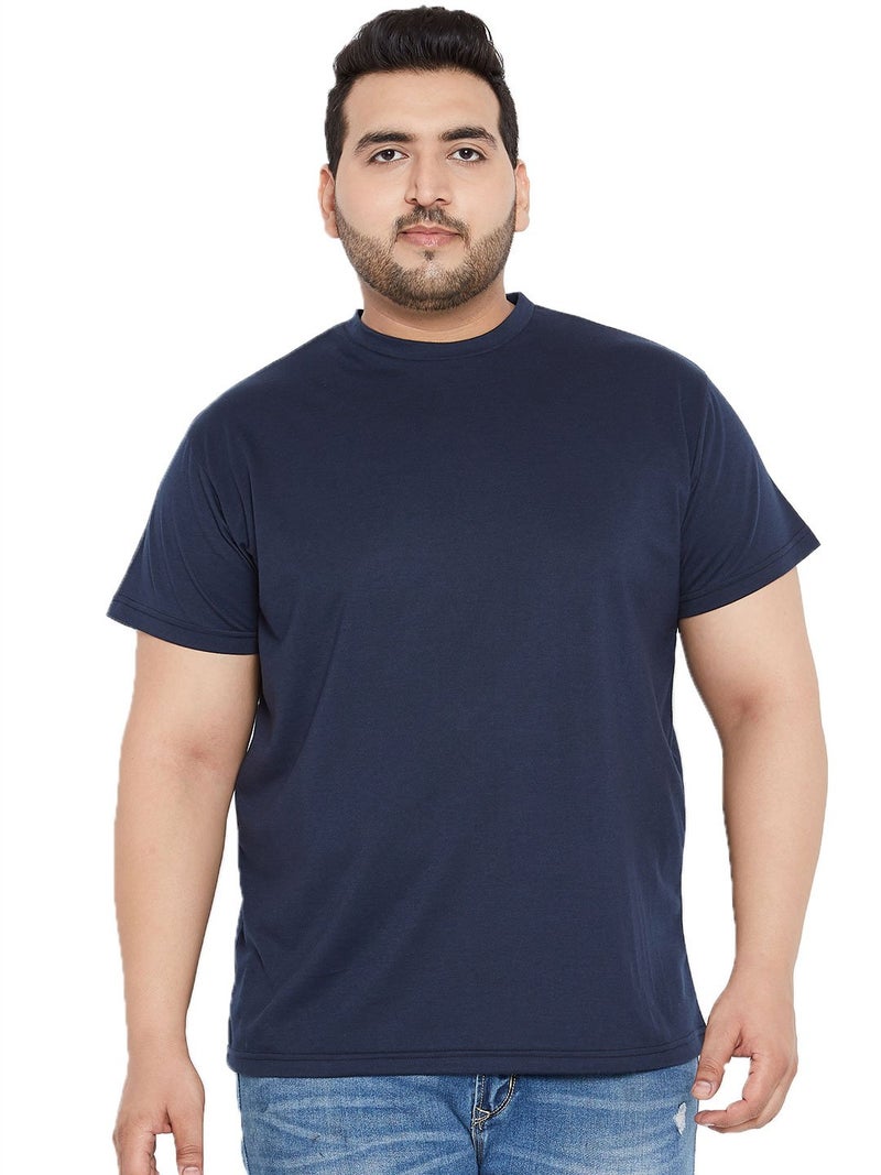 Bigbanana Plus Size Solid Men's Round Neck T-Shirt (Tony-Navy,Navy Blue,2XL) - Image 1