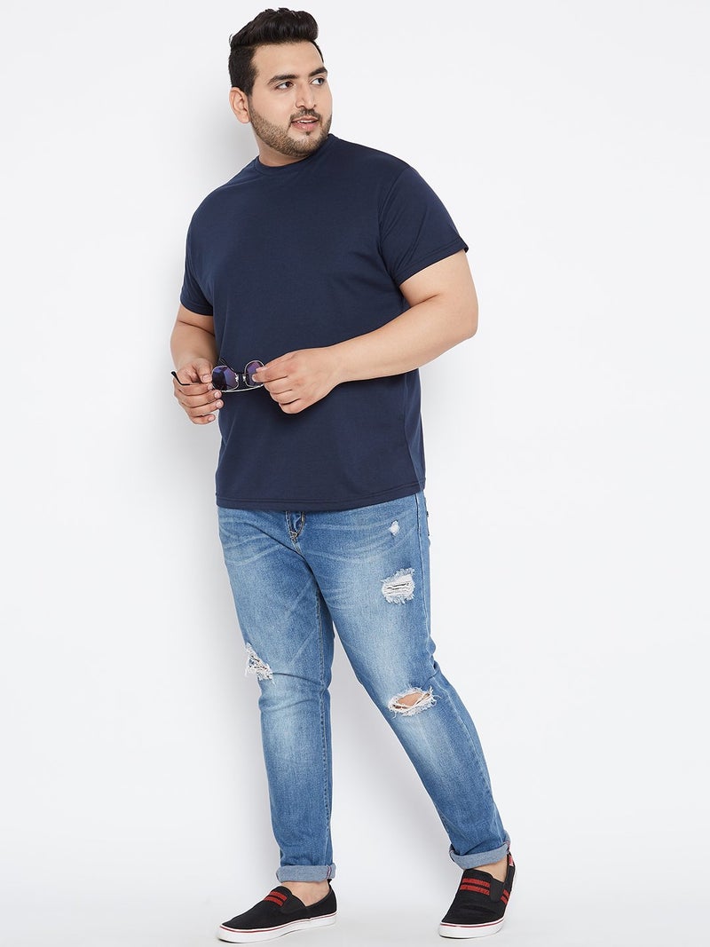 Bigbanana Plus Size Solid Men's Round Neck T-Shirt (Tony-Navy,Navy Blue,2XL) - Image 2