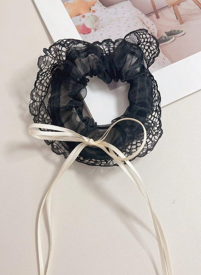 Vsaksh 2Pcs, Large Lace Hair Scrunchies for Women & Girls – Intestine Ring Style Oversized Elastic Hair Ties, Soft Organza Ponytail Holders for Thick Hair - Image 5