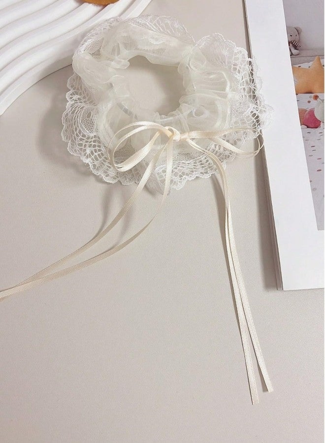 Vsaksh 2Pcs, Large Lace Hair Scrunchies for Women & Girls – Intestine Ring Style Oversized Elastic Hair Ties, Soft Organza Ponytail Holders for Thick Hair - Image 4