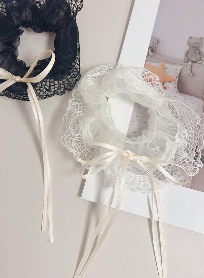 Vsaksh 2Pcs, Large Lace Hair Scrunchies for Women & Girls – Intestine Ring Style Oversized Elastic Hair Ties, Soft Organza Ponytail Holders for Thick Hair - Image 3