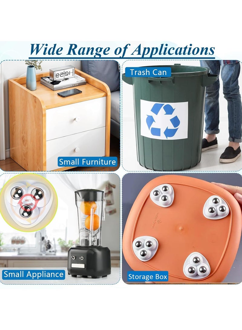 Yalla Pick 8 Pieces Swivel  Caster Wheels, 360 Degree Rotation Stainless Steel Paste Sticky Wheels,Universal Mini Self Adhesive Caster Wheels for Kitchen Countertop,Box Bottom Storage Rack, Furniture Trash Can (White)  - Image 2