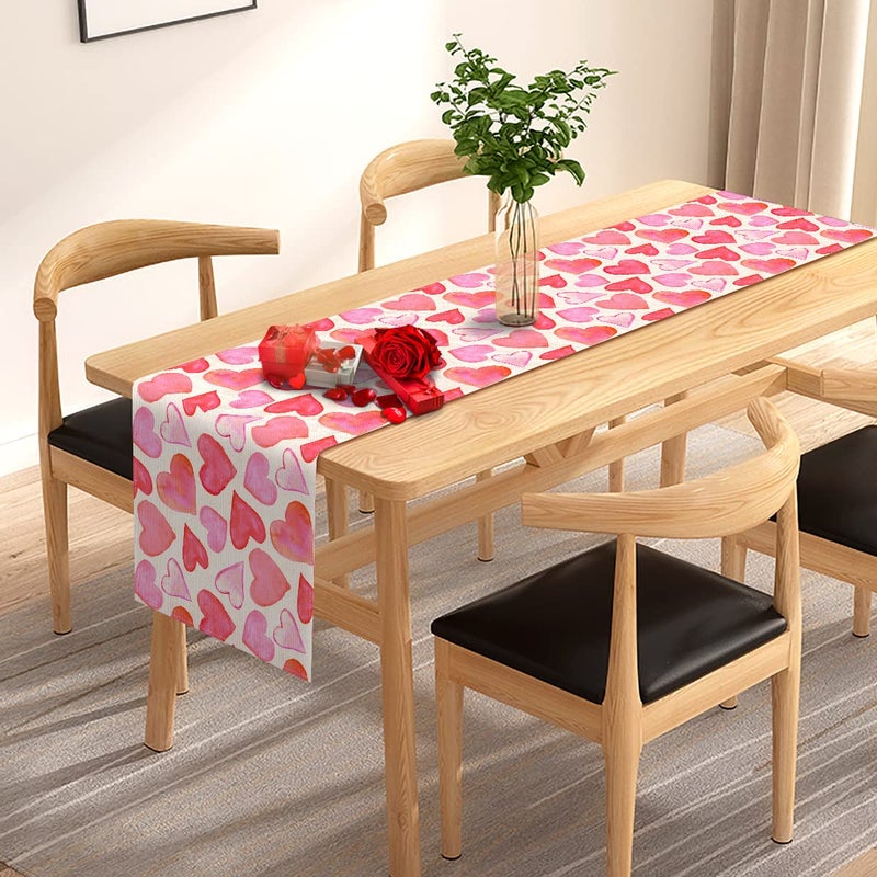 Pudodo Valentines Day Table Runner Romantic Anniversary Party Decoration Pink Red Love Heart Kitchen Dining Room Home Decor (13" x 72") - Image 2