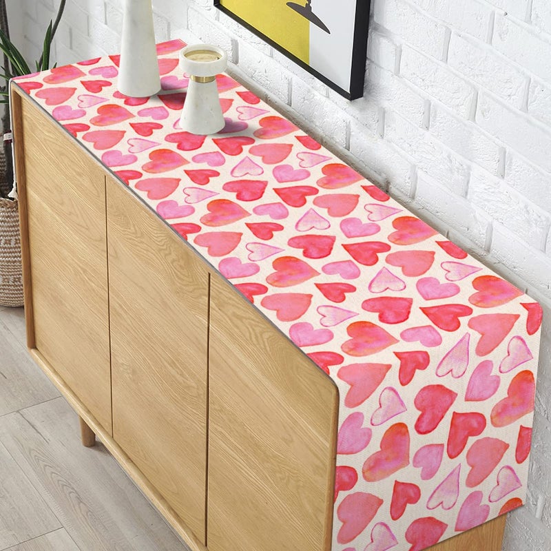 Pudodo Valentines Day Table Runner Romantic Anniversary Party Decoration Pink Red Love Heart Kitchen Dining Room Home Decor (13" x 72") - Image 4
