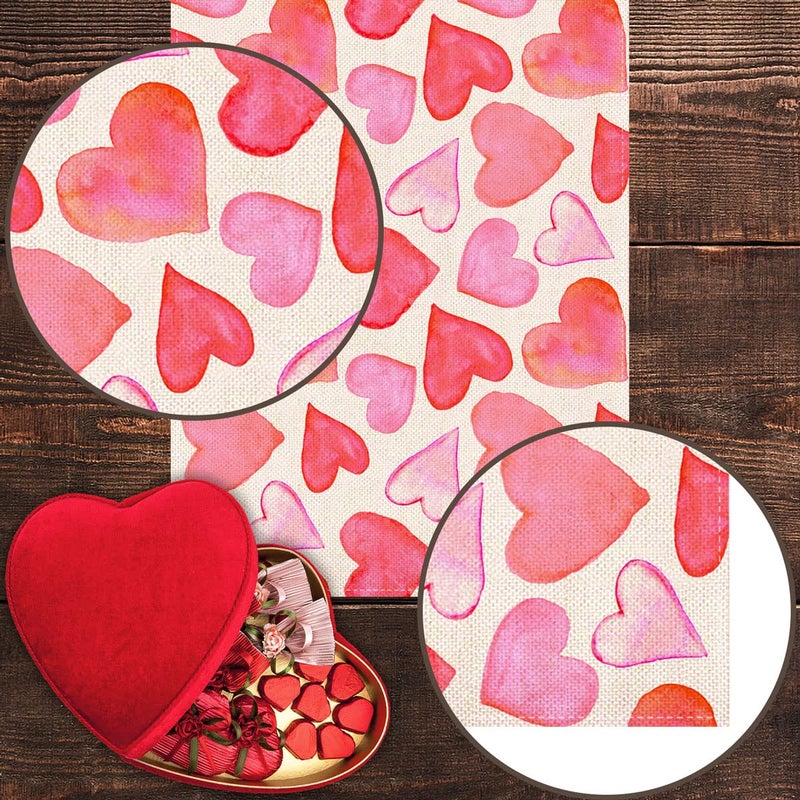 Pudodo Valentines Day Table Runner Romantic Anniversary Party Decoration Pink Red Love Heart Kitchen Dining Room Home Decor (13" x 72") - Image 5