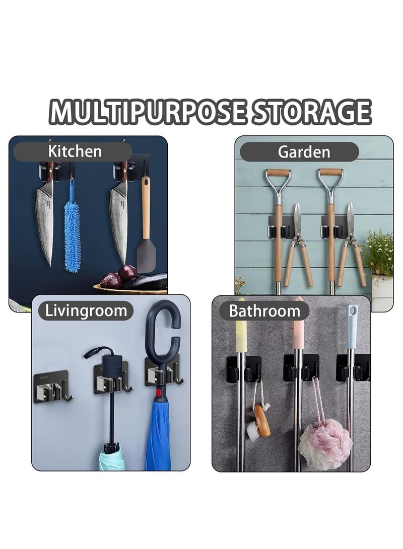 5 Pcs Mop Broom Holder, Self Adhesive Stainless Steel Broom Storage with Rack and Hook, Wall Mounted Mop Broom Organizer for Home, Bathroom, Kitchen, Officee, Closet (Black)  - Image 5