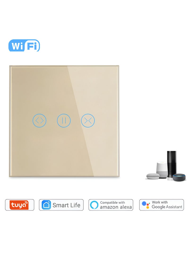 Smart WiFi Curtain Switch with Touch Glass Panel, Neutral Wire Required, Compatible with Alexa and Google Home, Touch & App Remote Control, Timing Function & Voice Control (Gold) - Image 2