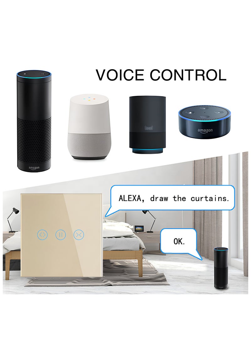 Smart WiFi Curtain Switch with Touch Glass Panel, Neutral Wire Required, Compatible with Alexa and Google Home, Touch & App Remote Control, Timing Function & Voice Control (Gold) - Image 3