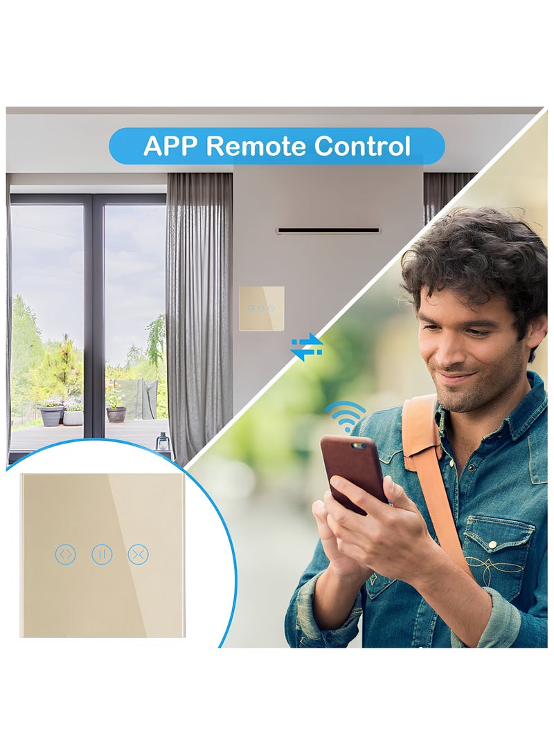 Smart WiFi Curtain Switch with Touch Glass Panel, Neutral Wire Required, Compatible with Alexa and Google Home, Touch & App Remote Control, Timing Function & Voice Control (Gold) - Image 5