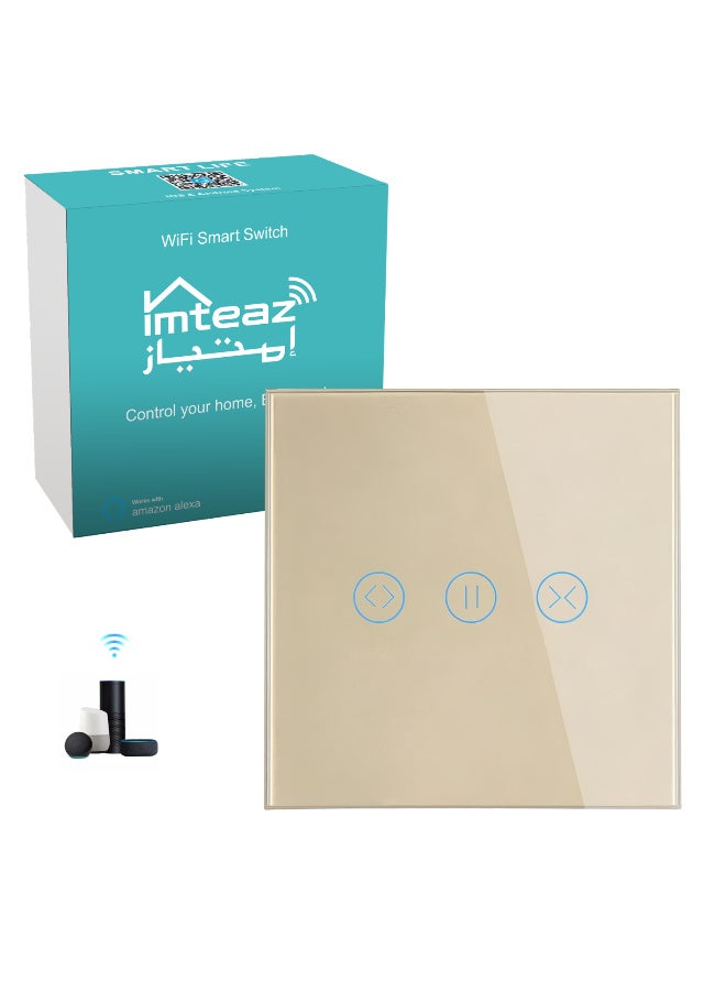 Imteaz Smart WiFi Curtain Switch with Touch Glass Panel, Neutral Wire Required, Compatible with Alexa and Google Home, Touch & App Remote Control, Timing Function & Voice Control (Gold) - Image 1
