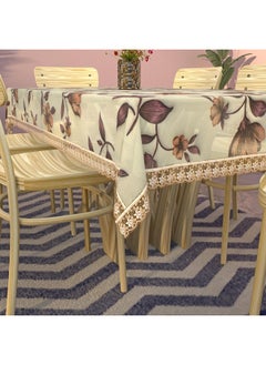 Kuber Industries Kuber Industries Floral Print Dining Table Cover 6 Seater|Exclusive Table Cloth|Table Sheet For dining, Party, Events|Waterproof Table Protector|Indoor And Outdoor Use "90x60" (Cream & Brown)  - Image 4