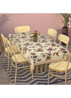 Kuber Industries Kuber Industries Floral Print Dining Table Cover 6 Seater|Exclusive Table Cloth|Table Sheet For dining, Party, Events|Waterproof Table Protector|Indoor And Outdoor Use "90x60" (Cream & Brown)  - Image 1