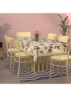 Kuber Industries Kuber Industries Floral Print Dining Table Cover 6 Seater|Exclusive Table Cloth|Table Sheet For dining, Party, Events|Waterproof Table Protector|Indoor And Outdoor Use "90x60" (Cream & Brown)  - Image 2