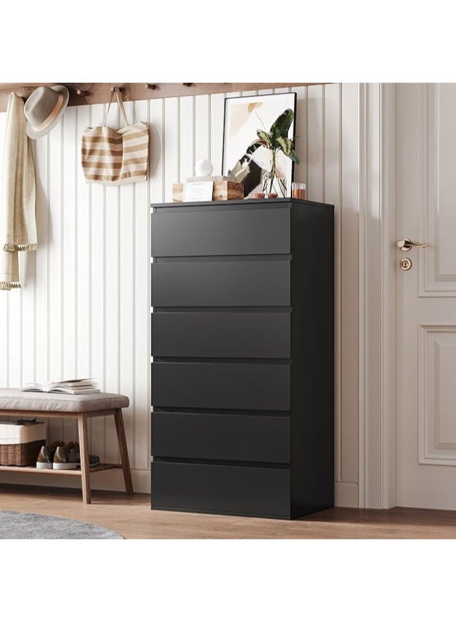 FOREHILL خزانة أدراج سوداء ب6 أدراج – خزانة تخزين عالية لتخزين غرفة النوم أو الردهة أو غرفة المعيشة (60 × 40 × 119 سم)" - Image 1