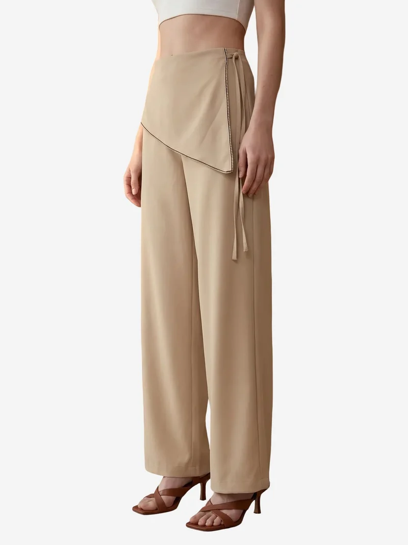 My Fashion Beige Natural MY FASHION High-Waist Wide-Leg Crepe Trousers for Women | Best Price UAE