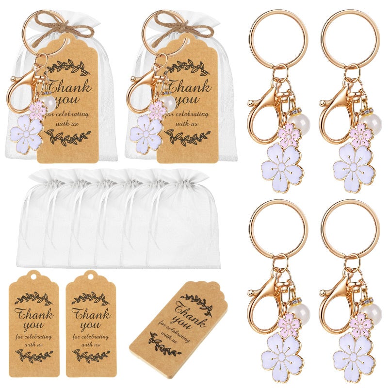 Ecation 20 Set Flower Keychain Party Favor Bulk Keyring Charm for Guest Baptism Bridal Shower Valentine Wedding Gift(White,Cherry Blossom) - Image 1