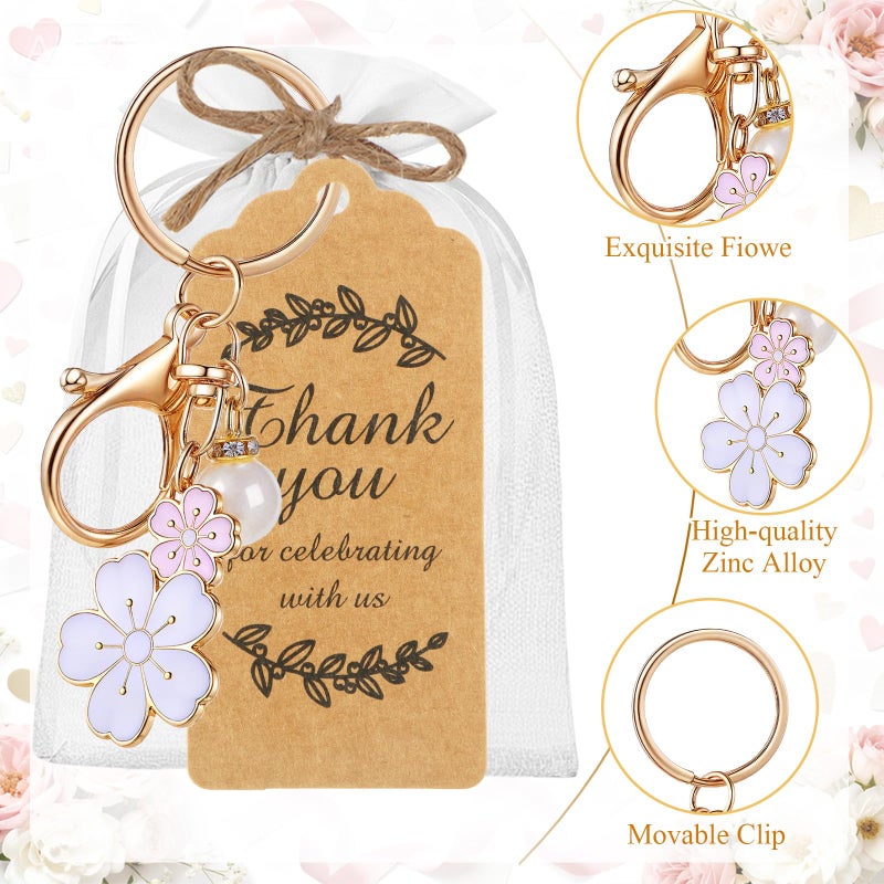 Ecation 20 Set Flower Keychain Party Favor Bulk Keyring Charm for Guest Baptism Bridal Shower Valentine Wedding Gift(White,Cherry Blossom) - Image 3