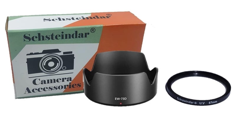 Schsteindar Combo (73D Lens Hood + 67mm Uv Filter) EW-73D 67mm ew 73D EW73D Lens Hood Reversible Camera Accessories for Canon 80D 7DII 7D2 77D 760D EF-S 18-135mm USM - Image 1