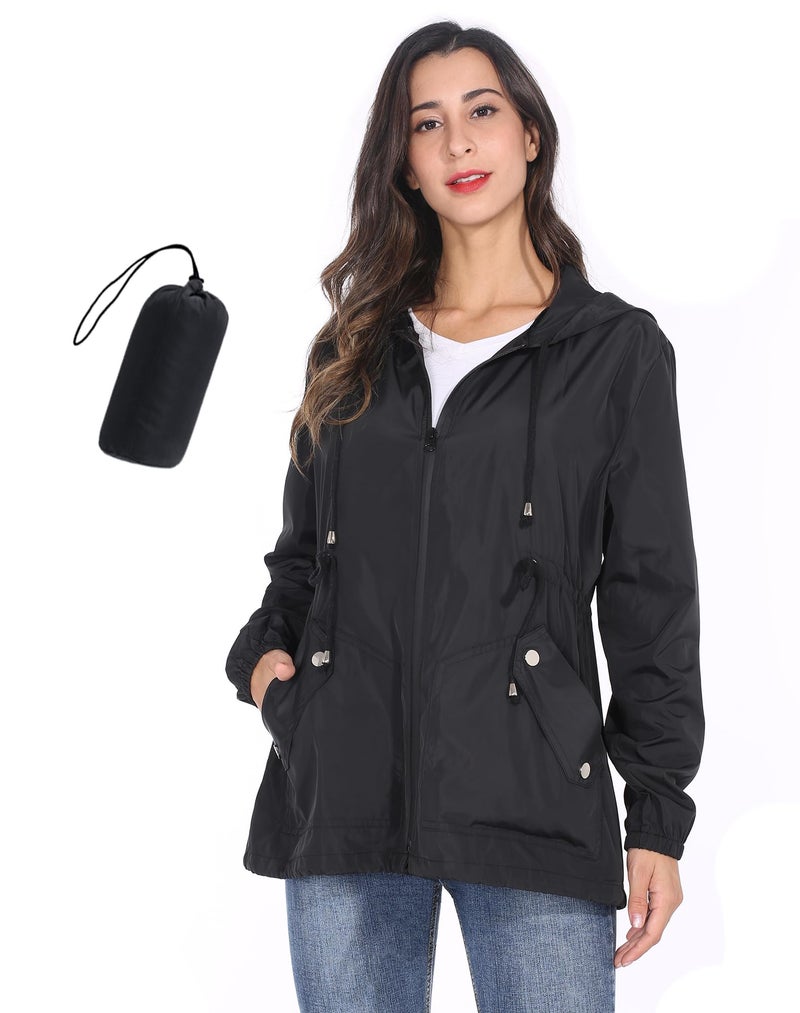 JTANIB Women Packable Rain Jacket Waterproof Lightweight Raincoat Hooded for Hiking Outdoor Travel A-black - Image 1