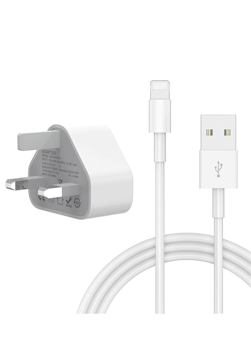 5V 1A Power Adapter Supply, USB Charger Cable and Plug Compatible for i Phone 5S, 6, 6S, 6 Plus, 6S Plus, 7, 7 Plus, 8, 8 Plus, XS, X, XS Max, 11, XR, i Pod Touch 5G Power  - Image 1