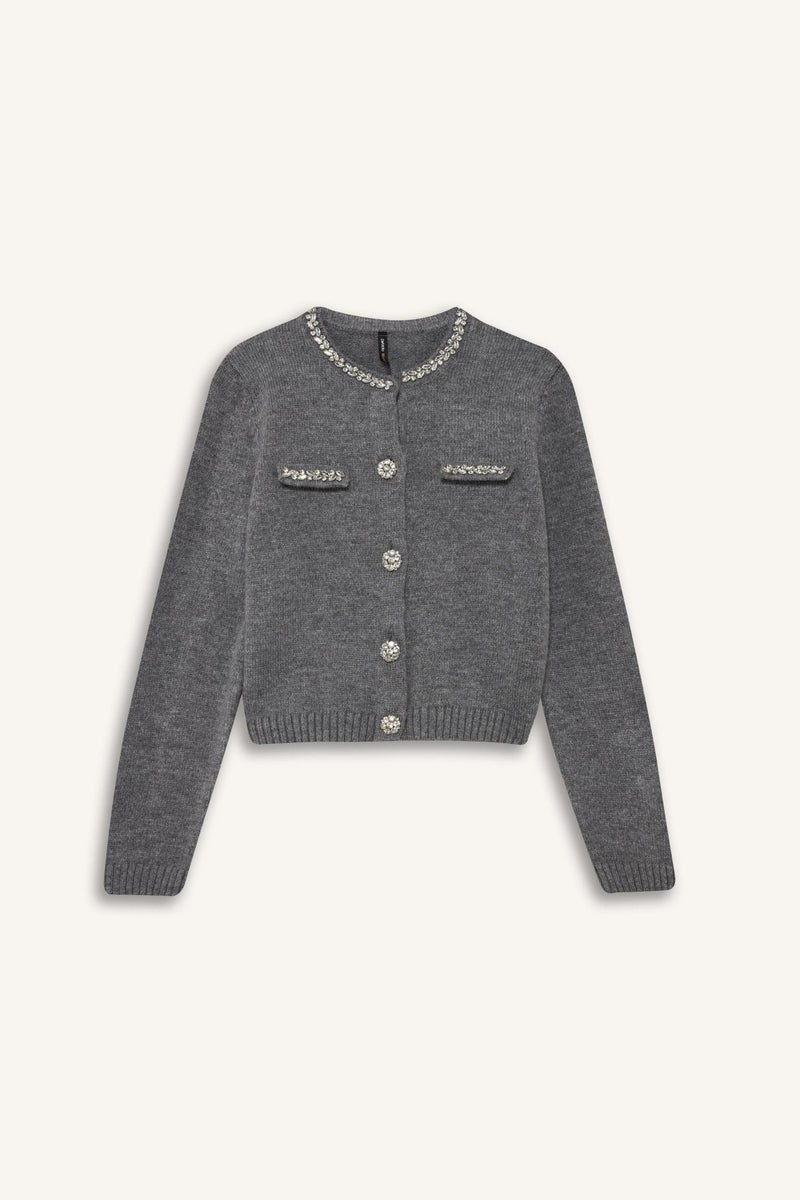 DeFacto Grey Woman Regular Fit Crew Neck Embroidered Knitwear Cardigan Casual - Image 5