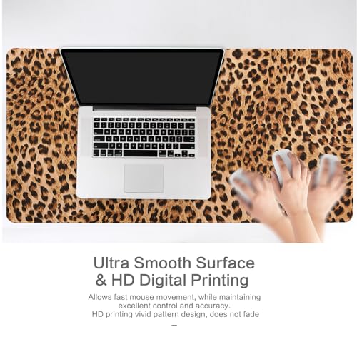 Lokigo Leopard Print Desk Pad, Brown Large Gaming Mouse Pad, Waterproof Rubber Base Mousepad for Desk with Stitched Edges DeskMatt for Laptop Gaming Office Work Study, 31.5"x15.7", Cheetah - Image 5