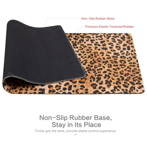 Lokigo Leopard Print Desk Pad, Brown Large Gaming Mouse Pad, Waterproof Rubber Base Mousepad for Desk with Stitched Edges DeskMatt for Laptop Gaming Office Work Study, 31.5"x15.7", Cheetah - Image 3