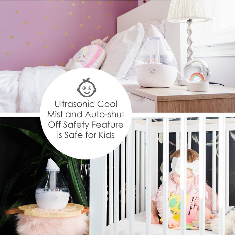 Crane Ultrasonic Teardrop Humidifier for Baby, Cool Mist, Auto Shut off, Adjustable Humidity, for Nursery, Bedroom, Clear and White, 0.5 Gallon - Image 4