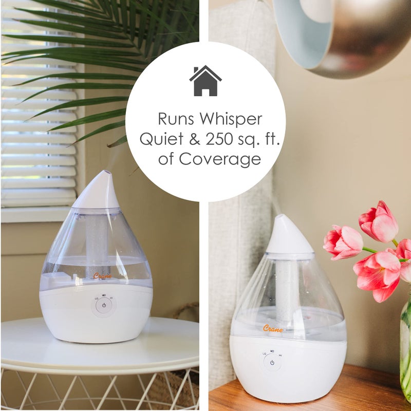 Crane Ultrasonic Teardrop Humidifier for Baby, Cool Mist, Auto Shut off, Adjustable Humidity, for Nursery, Bedroom, Clear and White, 0.5 Gallon - Image 5