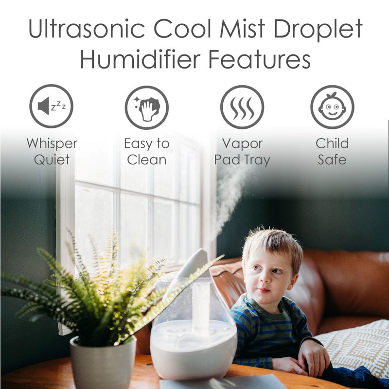 Crane Ultrasonic Teardrop Humidifier for Baby, Cool Mist, Auto Shut off, Adjustable Humidity, for Nursery, Bedroom, Clear and White, 0.5 Gallon - Image 2