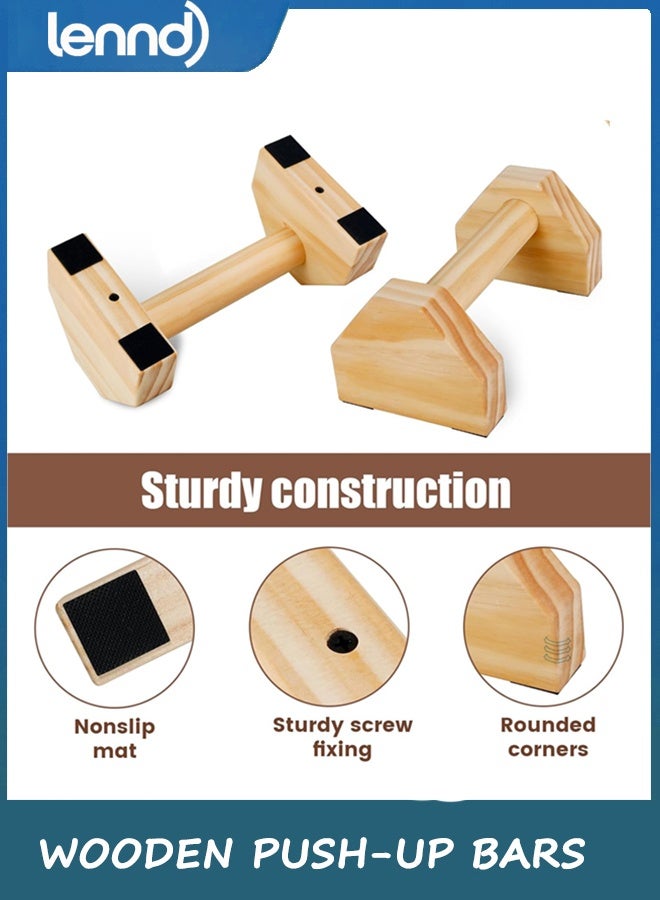 LENND 1 Pair Wooden Push-up Bars, Pushup Stands, Push up Bracket, Push-Up Frame with Ergonomic Handle, Non-slip Base Home Workout Equipment, Push up Bracket Board Parallettes for Indoor Fitness Training  - Image 2