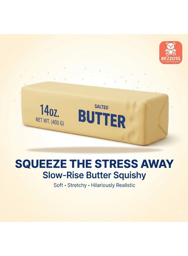 REZZOSS Realistic Stick of Butter Squishy Toy – 14oz (400g) Slow-Rise Salted Butter Stress Reliever | Soft TPR Squeeze Sensory Fidget Toy for Kids & Adults | Funny Prank Gag Gift & Decompression Office Desk Accessory | Perfect Birthday & Eid Gift - Image 2