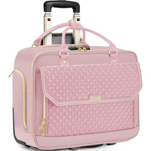 Arcoyard Rolling Laptop Bag Women Rolling Briefcase for Women for Work 17 Inch Computer Bag with Wheels Fashion Flap Laptop Bag With Wheels for Work Business for Teacher TSA Friendly Design Pink - Image 1