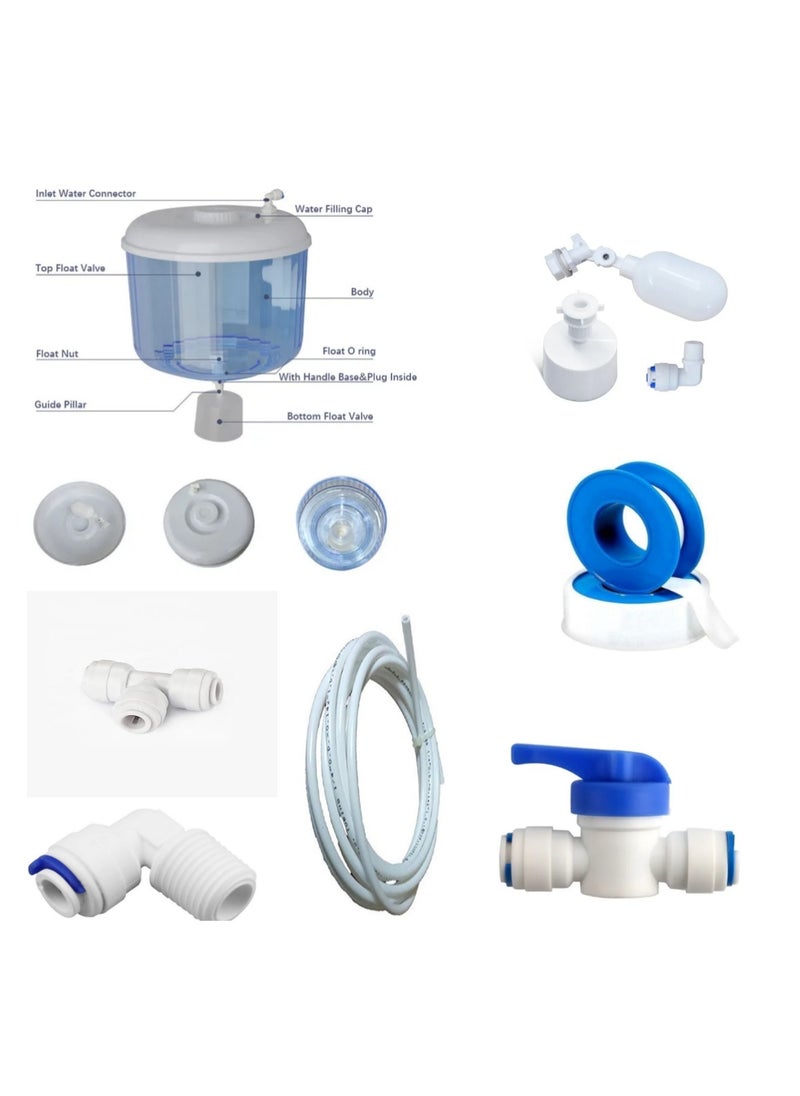 Generic - Automatic water bottle for direct connection to water filter 10 liters + 10 meter hose roll + T-joint + elbow + easy valve + Teflon reel + additional set of upper and lower floats - Image 1