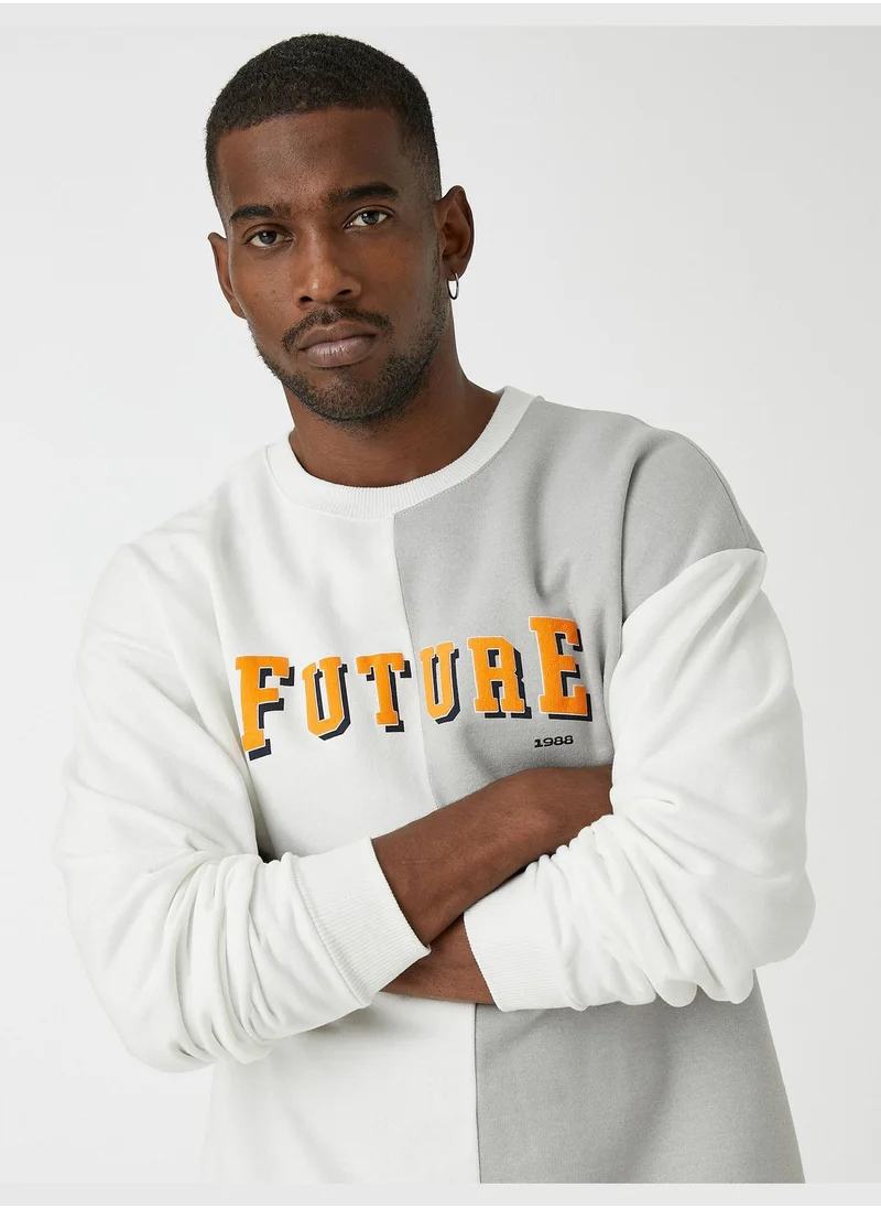 كوتون Slogan Printed Sweatshirt Crew Neck