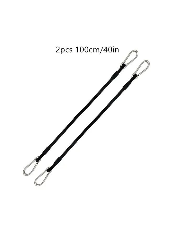 2pcs 40in Black Rubber Elastic Ropes with Stainless Steel Hooks for Travel Outdoor Luggage Fixation - Image 1