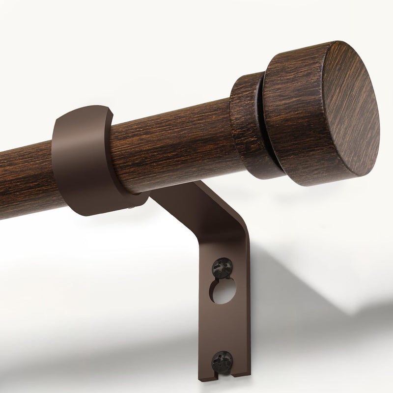Lootkell Deep Walnut Wood Curtain Rods for Windows 66 to 120 Inches 1" Diameter Heavy Duty Window Curtain Rod Adjustable with Handmade Wood Grain Design for Living Room Bedroom Kitchen Farmhouse Outdoor - Image 1