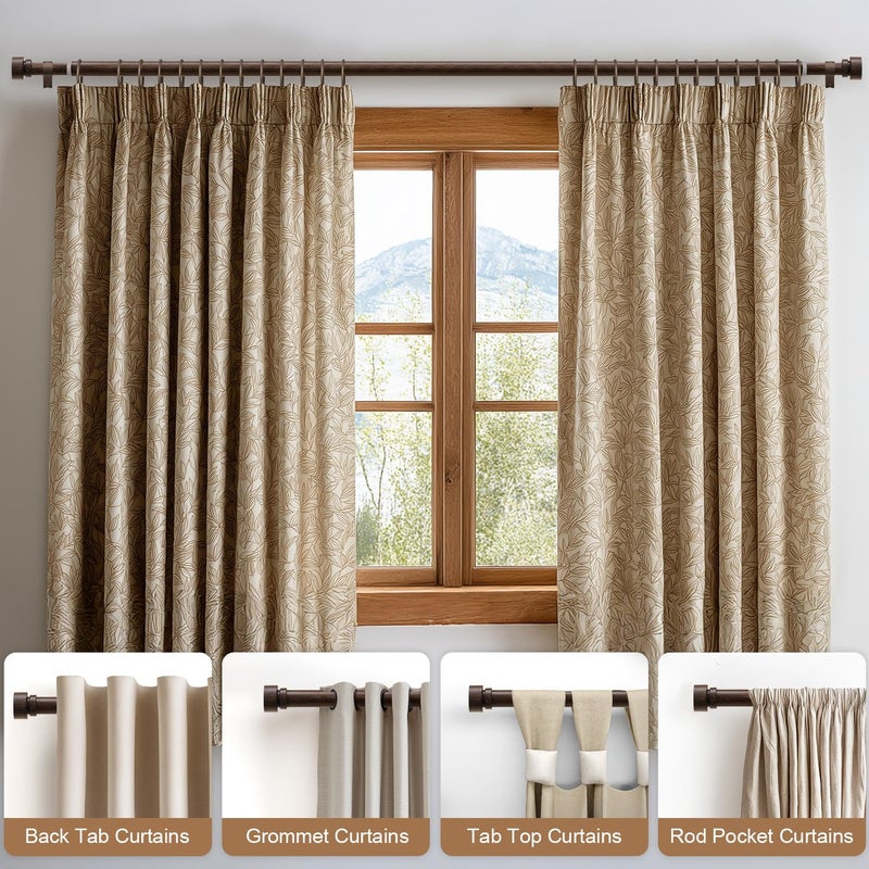 Lootkell Deep Walnut Wood Curtain Rods for Windows 66 to 120 Inches 1" Diameter Heavy Duty Window Curtain Rod Adjustable with Handmade Wood Grain Design for Living Room Bedroom Kitchen Farmhouse Outdoor - Image 3