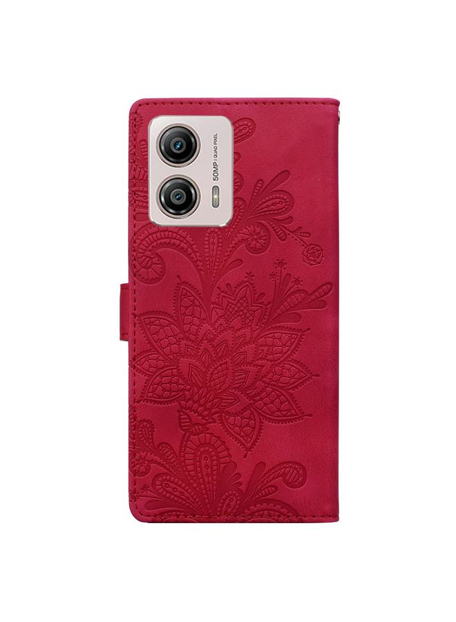 S-TOP Case For Motorola Moto G53 / G13 / G23 Lace Floral Embossed Magnetic Buckle PU Phone Case With Wrist Strap - Image 3
