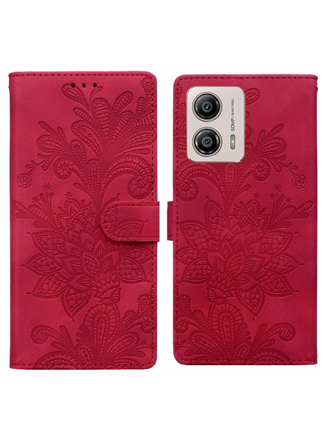 S-TOP Case For Motorola Moto G53 / G13 / G23 Lace Floral Embossed Magnetic Buckle PU Phone Case With Wrist Strap - Image 1